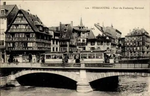 Ak Strasbourg Straßburg Elsass Bas Rhin, Pont du Faubourg National, Straßenbahn Linie 7