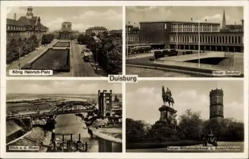 Ak Duisburg im Ruhrgebiet, König Heinrich-Platz, Neuer Bahnhof, Kaiser-Wilhelmdenkmal