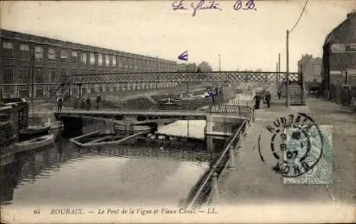 Ak Roubaix Nord, Le Pont de la Vigne und Vieux Canal