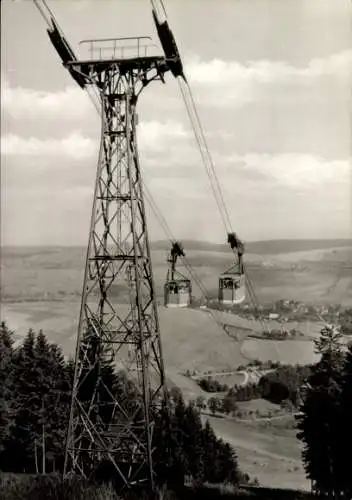 Ak Oberwiesenthal im Erzgebirge, Drahtseilbahn, Blick vom Fichtelberg, Panorama