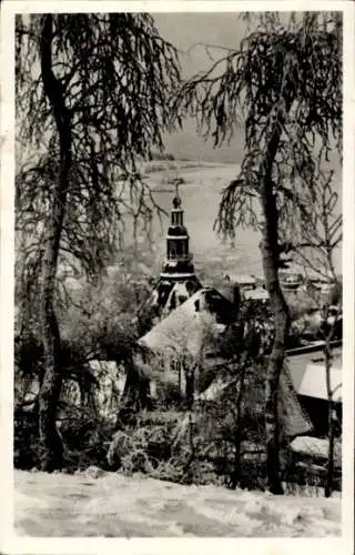 Ak Seiffen im Erzgebirge, Spielzeugdorf, Winteransicht, Kirche