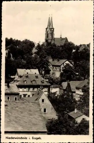 Ak Niederwürschnitz im Erzgebirge Sachsen Teilansicht, Kirche