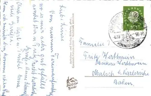 Ak Grainau in Oberbayern, Teilansicht, Alpspitze, Kl. und Gr. Waxenstein