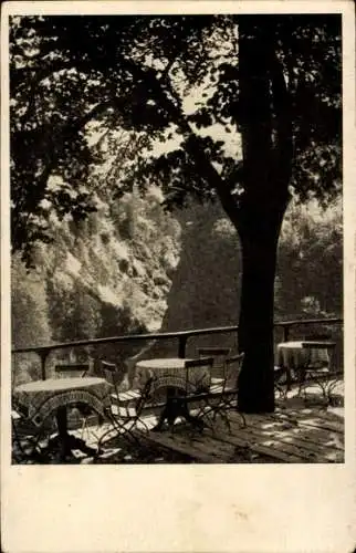 Ak Schneizlreuth in Oberbayern, Gasthof Mauthäusl bei Bad Reichenhall, Terrasse, Schlucht