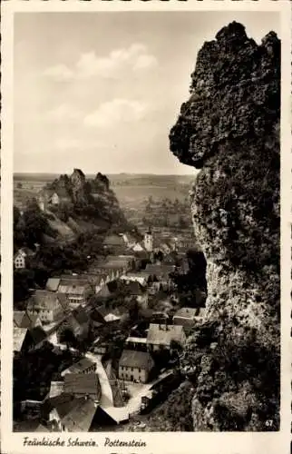 Ak Pottenstein Fränkische Schweiz, Gesamtansicht, Felsen