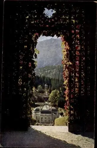 Ak Linderhof Ettal Oberbayern, Schloss Linderhof, Blick vom Laubgang