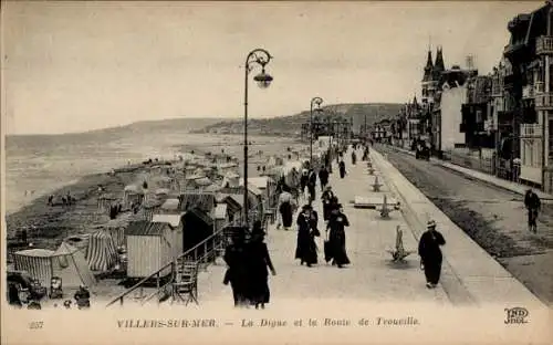 Ak Villers sur Mer Calvados, la Digue, Route de Trouville