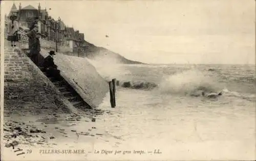 Ak Villers sur Mer Calvados, la Digue par gros temps