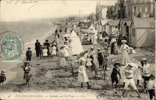 Ak Villers sur Mer Calvados, Kinder am Strand