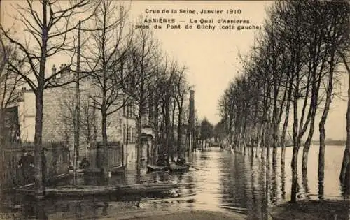 Ak Asnières sur Seine Hauts-de-Seine, Hochwasser Januar 1910, Quai pres du Pont de Clichy