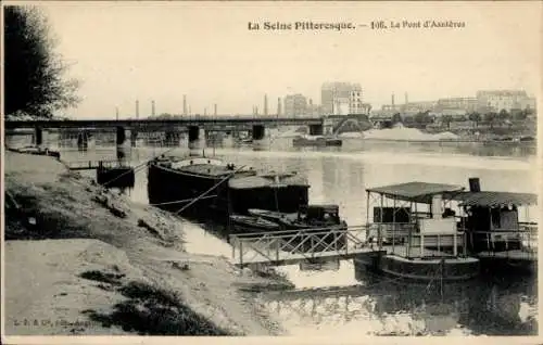 Ak Asnières sur Seine Hauts-de-Seine, Seine, Pont, Brücke, Schornsteine