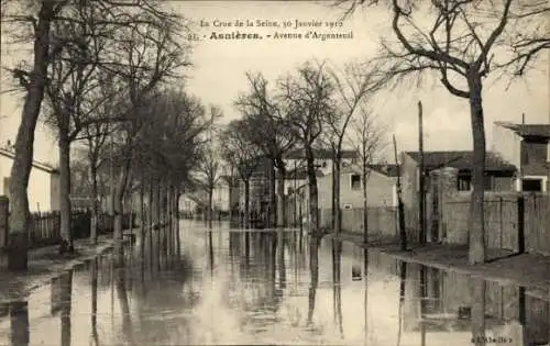 Ak Asnières sur Seine Hauts-de-Seine, Hochwasser Januar 1910, Avenue d'Argenteuil