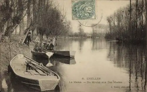 Ak Chelles Seine-et-Marne, La Marne, Du Moulin aux Iles Mortes