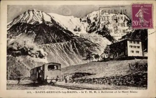 Ak Saint Gervais les Bains Haute Savoie, le T.M.B. a Bellevue, Mont Blanc, Bergbahn