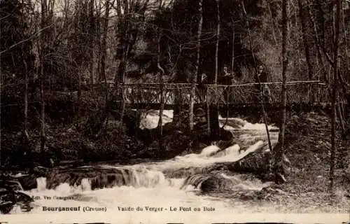 Ak Bourganeuf Creuse, Vallee du Verger, Le Pont en Bois