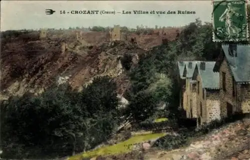 Ak Crozant Creuse, Les Villas et vue des Ruines