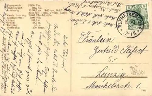 Ak Deutsches Kriegsschiff, SMS Thüringen, Linienschiff