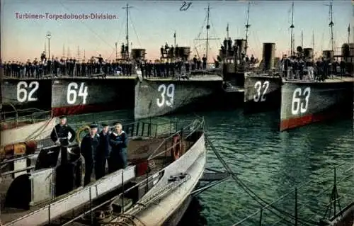 Ak Deutsche Kriegsschiffe, Turbinen Torpedoboots Division, 63, 32, 39, 64, 62, Kaiserliche Marine