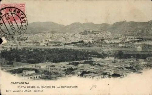 AK Cartagena Murcia Spanien, Blick vom Barrio de la Concepcion