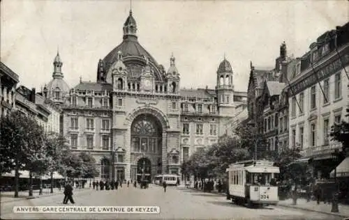 Ak Antwerpen Antwerpen Flandern, Hauptbahnhof und Keyzer Avenue