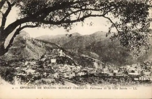 Ak Meknes Marokko, Moulay Idriss, Panorama der Heiligen Stadt