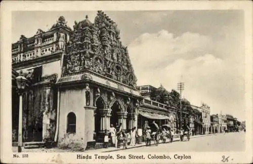 Ak Colombo Ceylon Sri Lanka, Hindu-Tempel, Sea Street, Rickscha