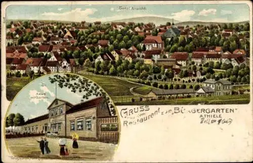 Litho Clausthal Zellerfeld im Oberharz, Gesamtansicht, Restaurant zum Bürgergarten