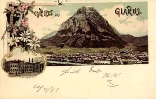 Litho Glarus Kanton Glarus Schweiz, Gesamtansicht, Hausberg