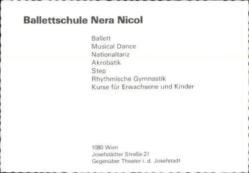 Ak Schauspielerin Nera Nicol, Portrait, Ballettschule, Autogramm