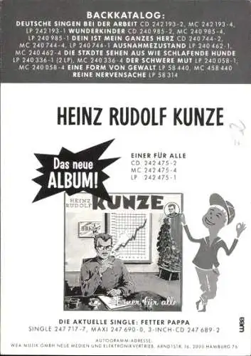 Ak Sänger Heinz Rudolf Kunze, Portrait, Autogramm