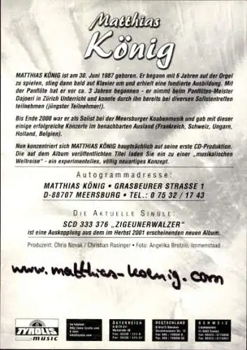 Ak Sänger Matthias König, Portrait, Autogramm
