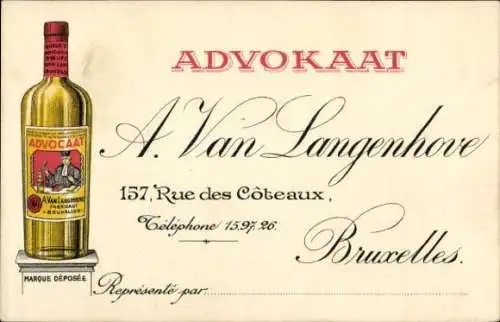 Ak Reklame, Advokaat, A. Van Langenhove, Brüssel, 157 Rue des Coteaux