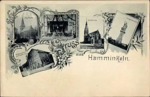 Ak Hamminkeln am Niederrhein, Katholische Kirche, Kriegerdenkmal, Evangelische Kirche