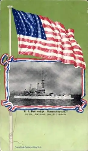 Passepartout Ak Amerikanisches Kriegsschiff Massachusetts, Fahne