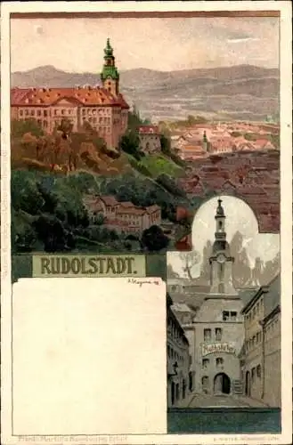 Künstler Litho Stagura, A., Rudolstadt in Thüringen, Stadtpanorama, Ratskeller