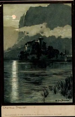 Künstler Litho Diemer, Zeno, Calavino Trentino, Castell Toblino im Mondschein