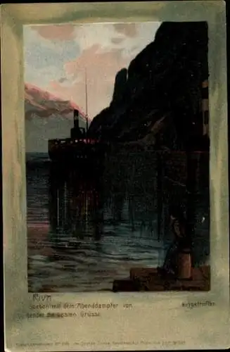 Künstler Litho Diemer, Zeno, Riva Gardasee, Dampfer in der Abenddämmerung