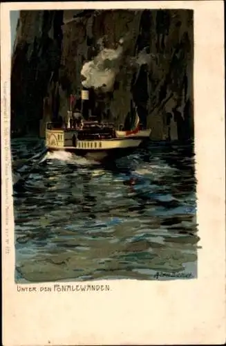 Künstler Litho Diemer, Zeno, Riva del Garda, Gardasee, Unter den Ponalewänden, Dampfer