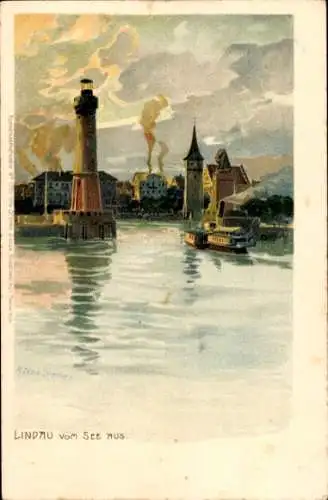 Künstler Litho Diemer, Zeno, Lindau am Bodensee Schwaben, Hafeneinfahrt