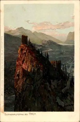 Künstler Litho Diemer, Zeno, Arco Trentino, Sonnenaufgang, Landschaft, Ruine