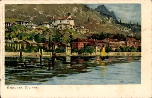 Künstler Litho Diemer, Zeno, Gardone Riviera, Motiv vom Gardasee aus gesehen