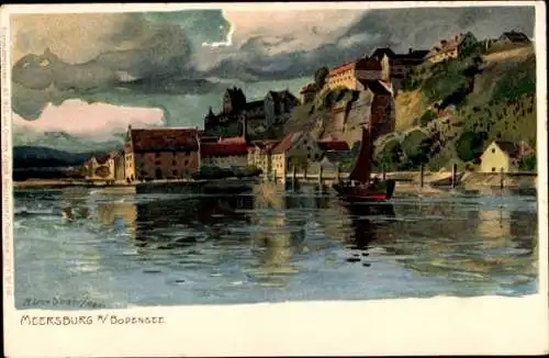 Künstler Litho Diemer, Zeno, Meersburg am Bodensee, Motiv vom See gesehen