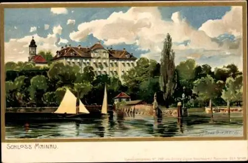 Künstler Litho Diemer, Zeno, Insel Mainau, Bodensee, Schloss Mainau vom Wasser gesehen