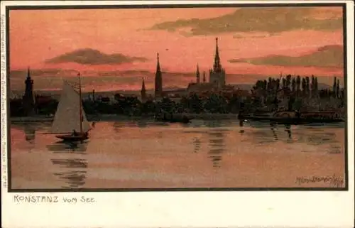 Künstler Litho Diemer, Zeno, Konstanz am Bodensee, Blick vom See bei Dämmerung