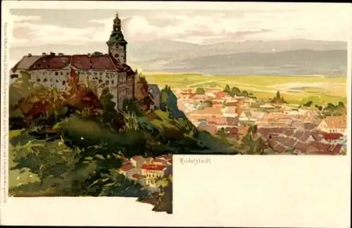 Litho Rudolstadt in Thüringen, Heidecksburg, Panorama