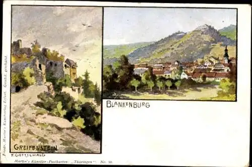 Künstler Ak Gottschalg, F., Bad Blankenburg in Thüringen, Gesamtansicht, Greifenstein