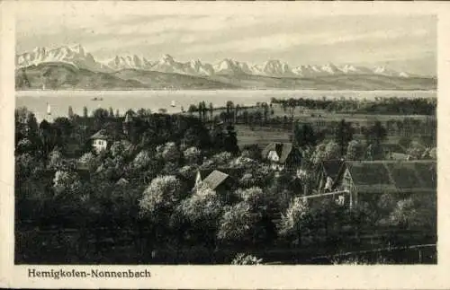 Ak Nonnenbach Hemigkofen Kressbronn am Bodensee, Ortsansicht, Berglandschaft