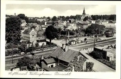 Ak Kellinghusen in Holstein, Teilansicht vom Ort, Kirche, Bahnübergang