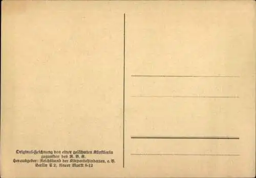 Künstler Ak Elfe, Birken, Zeichnung einer gelähmten Künstlerin, Reichsbund der Körperbehinderten