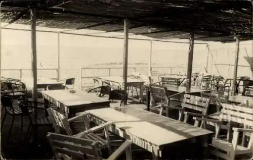 Ak Palavas les Flots Hérault, Languedoc Tourist, Chez Jules, Terrasse am Meer